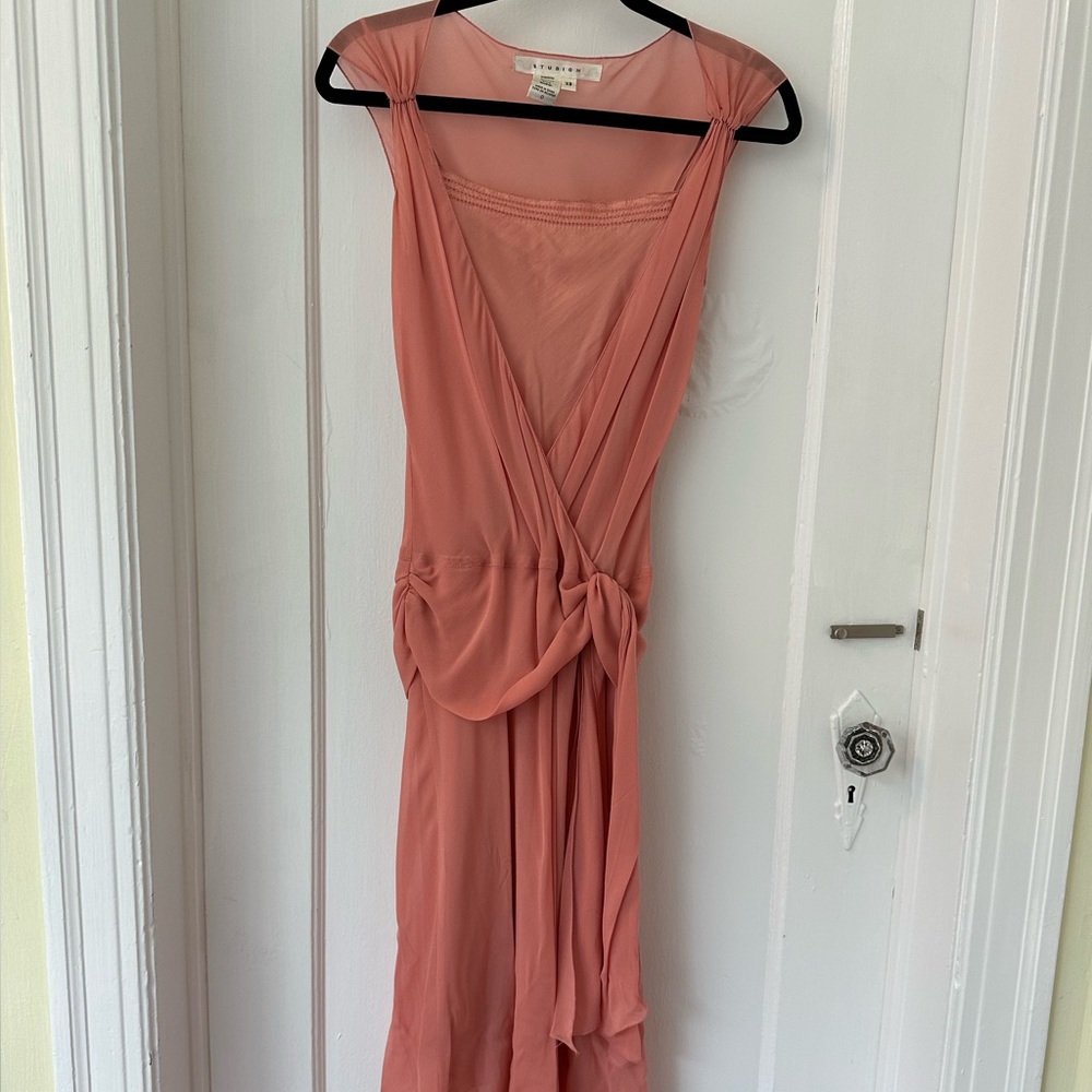 Studio M silk midi dress in poppy pink, size XS